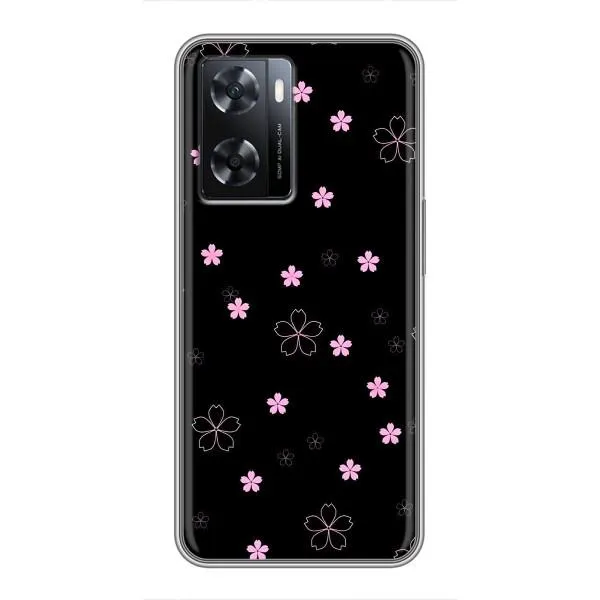 Чехол с принтом «Розовые цветы на черном» для OPPO A57s
