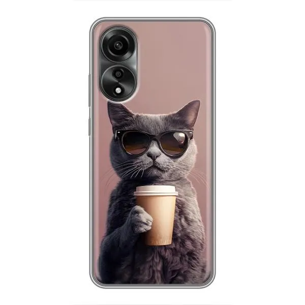 Чехол с принтом «Кот с кофе» для OPPO A78 (4G)