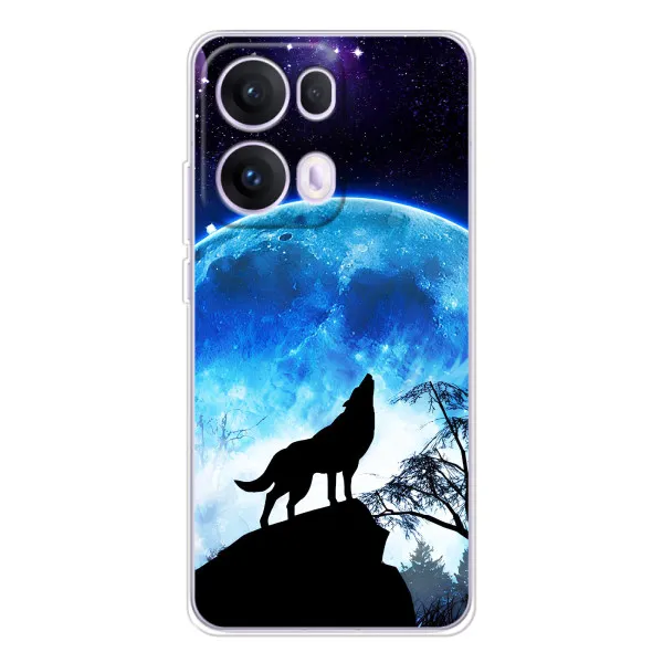 Чехол с принтом «Волк на луну» для OPPO Reno 13 Pro 5G