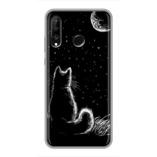 Чехол с принтом «Котик и луна» для Huawei P30 Lite / Nova 4e