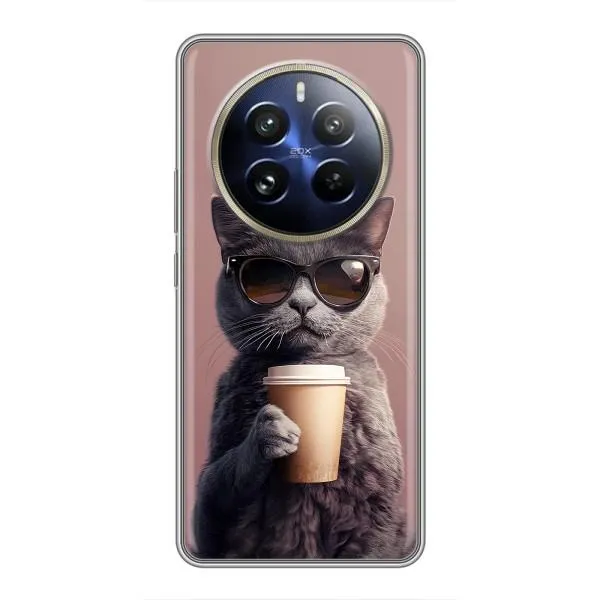 Чехол с принтом «Кот с кофе» для Realme 12 Pro