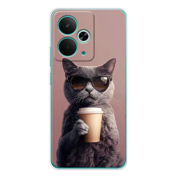 Чехол с принтом «Кот с кофе» для Realme 14T Чехол с принтом «Кот с кофе» для Realme 14T