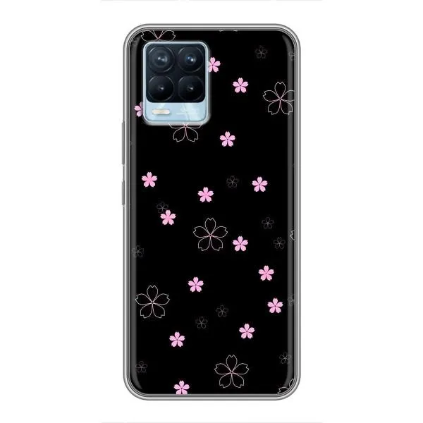Чохол з принтом «Рожеві квіти на чорному» для Realme 8
