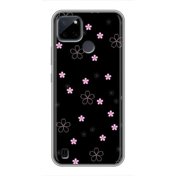 Чехол с принтом «Розовые цветы на черном» для Realme C21Y Чехол с принтом «Розовые цветы на черном» для Realme C21Y