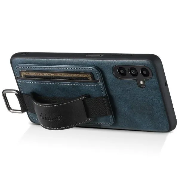 Кожаный чехол Wallet case and straps для Samsung Galaxy A14 4G/5G — Синий — фото 4 Кожаный чехол Wallet case and straps для Samsung Galaxy A14 4G/5G — Синий — фото 4