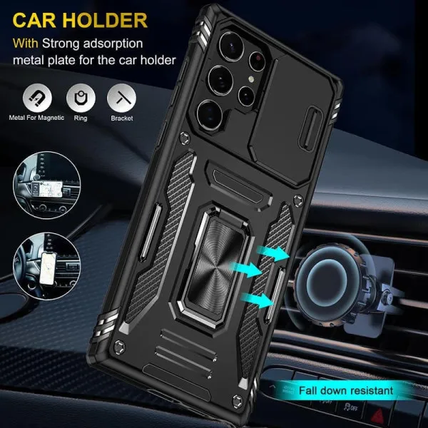 Ударопрочный чехол Camshield Army Ring для Samsung Galaxy S24 Ultra — Черный — фото 3