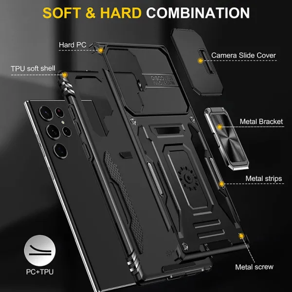 Ударопрочный чехол Camshield Army Ring для Samsung Galaxy S24 Ultra — Черный — фото 5