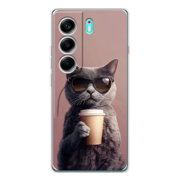 Чехол с принтом «Кот с кофе» для TECNO Camon 40
