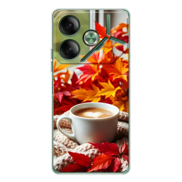 Чехол с принтом «Кофе и листья» для TECNO Pova 7 Ultra Чехол с принтом «Кофе и листья» для TECNO Pova 7 Ultra