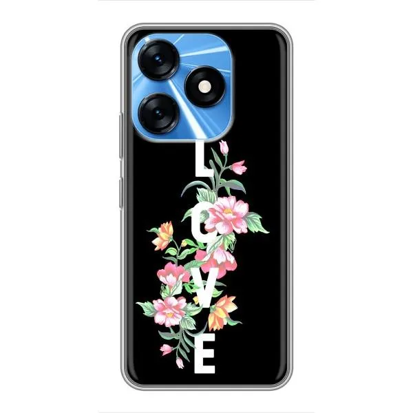 Чехол с принтом «Цветы LOVE» для TECNO Spark 10