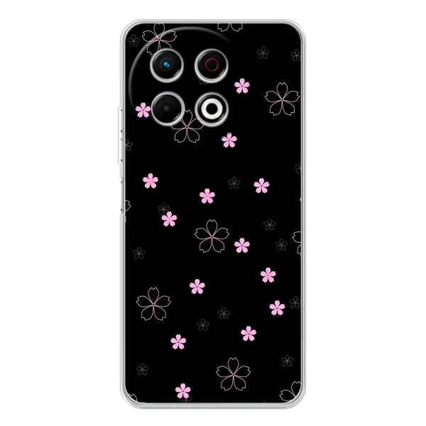 Чехол с принтом «Розовые цветы на черном» для TECNO Spark 40 Pro