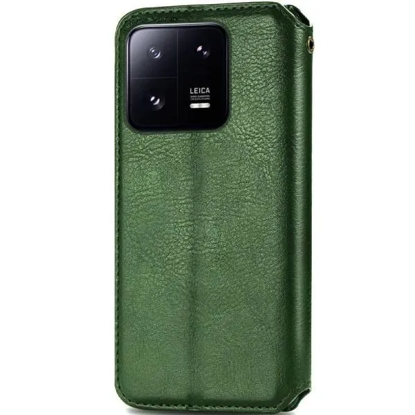 Кожаный чехол-книжка GETMAN Cubic (PU) для Xiaomi 13 — Зеленый — фото 3 Кожаный чехол-книжка GETMAN Cubic (PU) для Xiaomi 13 — Зеленый — фото 3
