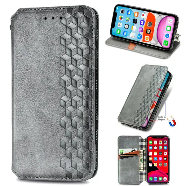 Кожаный чехол-книжка GETMAN Cubic (PU) для Xiaomi Redmi 12C — Серый — фото 3