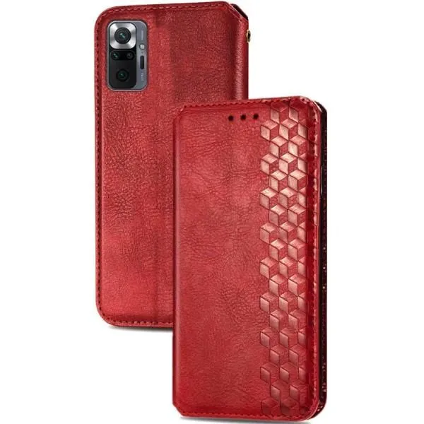 Кожаный чехол-книжка GETMAN Cubic (PU) для Xiaomi Redmi Note 10 Pro / 10 Pro Max — Красный — фото 4