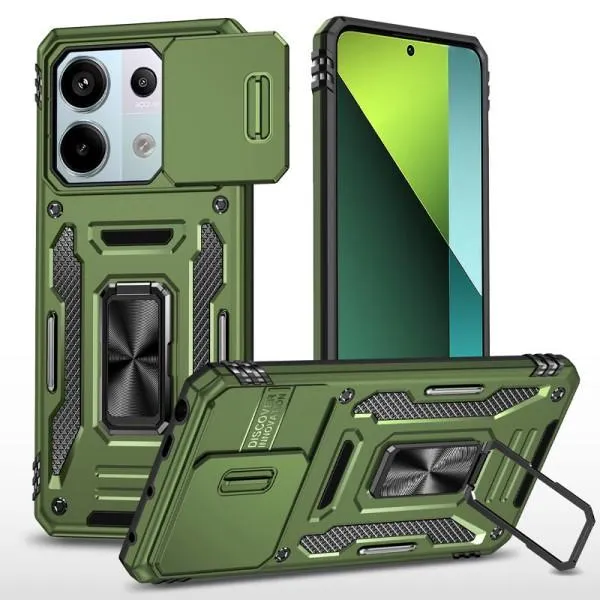 Ударопрочный чехол Camshield Army Ring для Xiaomi Redmi Note 13 Pro 4G / 14s / Poco M6 Pro 4G — Оливковый — фото 1 Ударопрочный чехол Camshield Army Ring для Xiaomi Redmi Note 13 Pro 4G / 14s / Poco M6 Pro 4G — Оливковый — фото 1