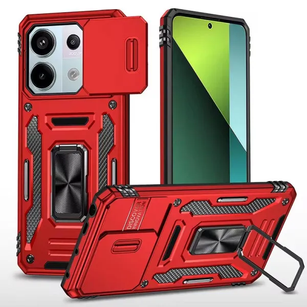 Ударопрочный чехол Camshield Army Ring для Xiaomi Redmi Note 13 Pro 4G / 14s / Poco M6 Pro 4G — Красный — фото 1