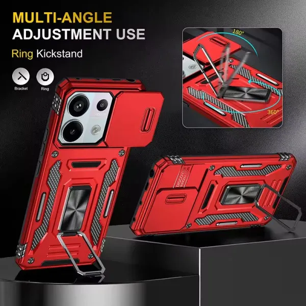 Ударопрочный чехол Camshield Army Ring для Xiaomi Redmi Note 13 Pro 4G / 14s / Poco M6 Pro 4G — Красный — фото 3