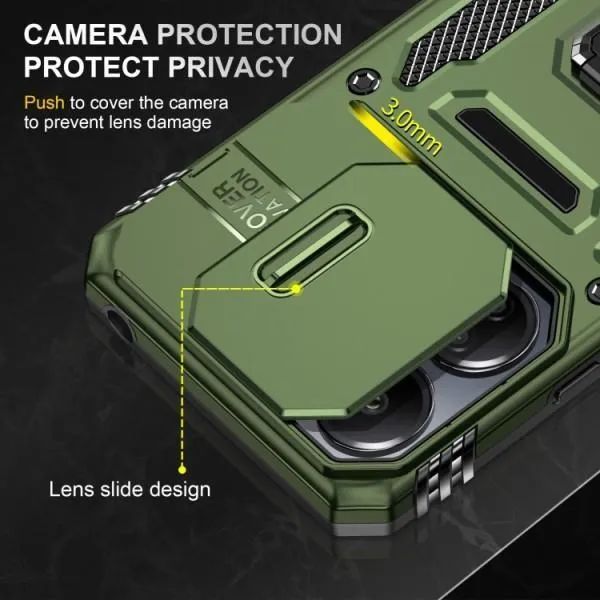 Ударопрочный чехол Camshield Army Ring для Xiaomi Redmi Note 13 4G — Оливковый — фото 4