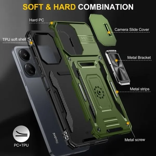 Ударопрочный чехол Camshield Army Ring для Xiaomi Redmi Note 13 4G — Оливковый — фото 5