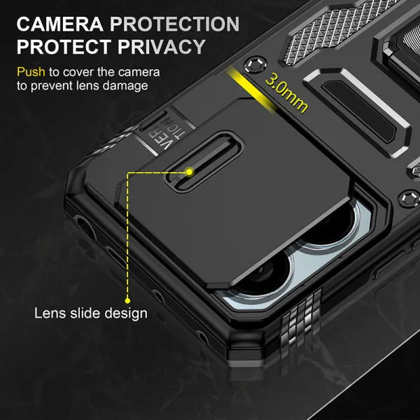 Ударостійкий чохол Camshield Army Ring для Xiaomi Redmi Note 13 4G — Чорний — фото 2