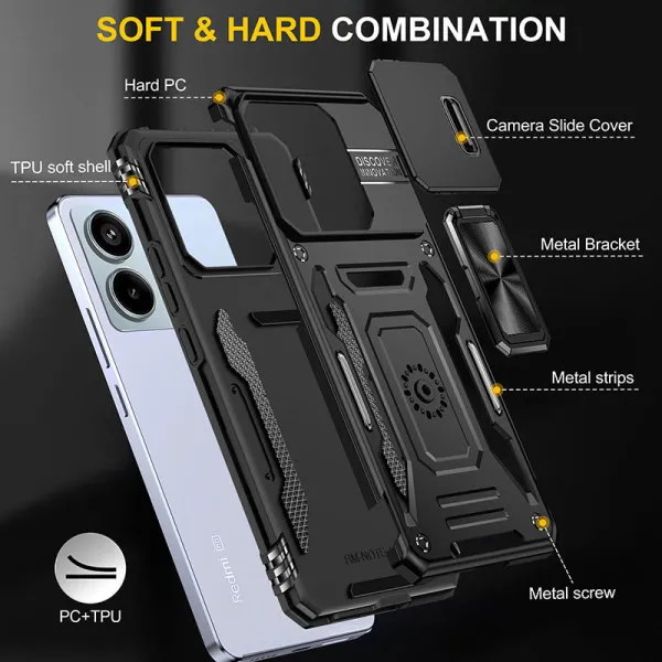 Ударостійкий чохол Camshield Army Ring для Xiaomi Redmi Note 13 4G — Чорний — фото 5