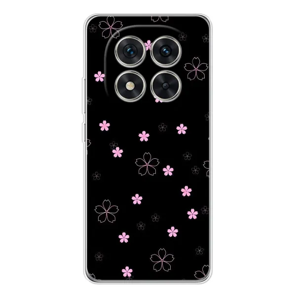 Чехол с принтом «Розовые цветы на черном» для Xiaomi Redmi Note 15 Pro 5G