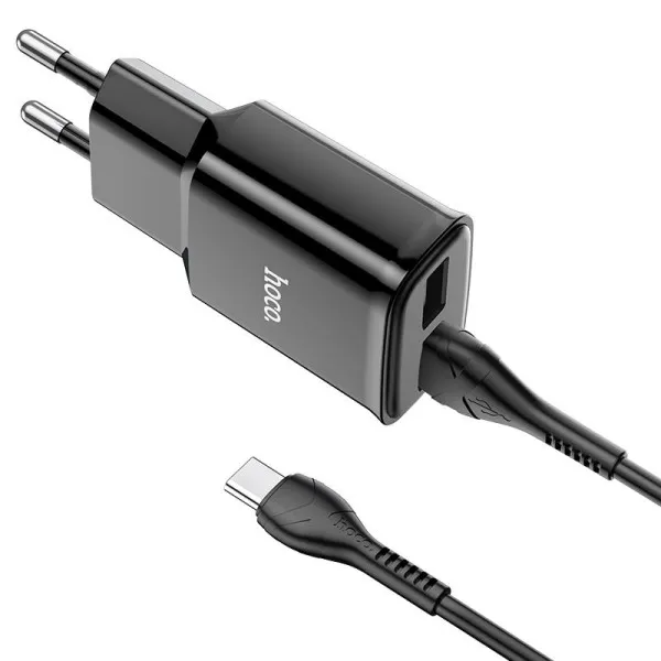 МЗП Hoco C88A Star round 2.4A (2USB-A) + кабель USB to Type-C — Чорний — фото 2
