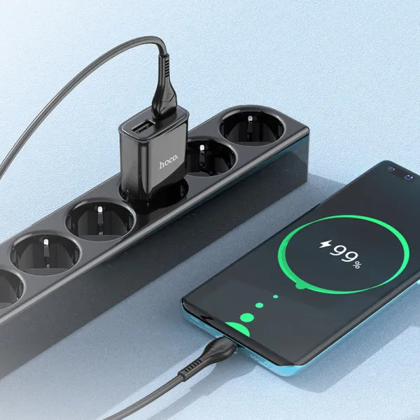 МЗП Hoco C88A Star round 2.4A (2USB-A) + кабель USB to Type-C — Чорний — фото 3