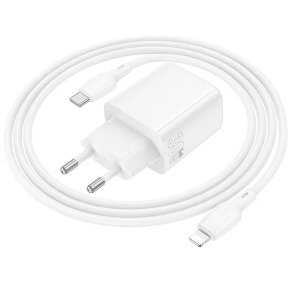 СЗУ Borofone BN29 Fuente PD30W+QC3.0 (1USB-A/1C) + кабель Type-C to Lightning — Белый — фото 2