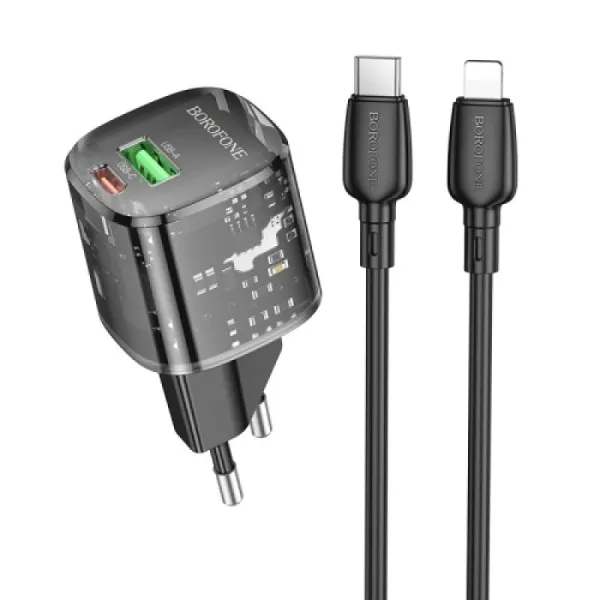 СЗУ Borofone BN17 Sunlight PD20W+QC3.0 (1USB-A/1C) + кабель Type-C to Lightning — Черный — фото 1 СЗУ Borofone BN17 Sunlight PD20W+QC3.0 (1USB-A/1C) + кабель Type-C to Lightning — Черный — фото 1