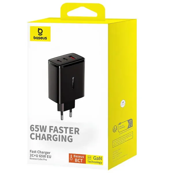 МЗП Baseus Cube Pro Fast Charger PD65W (1USB-A/2C) (P10111404) — Чорний — фото 4