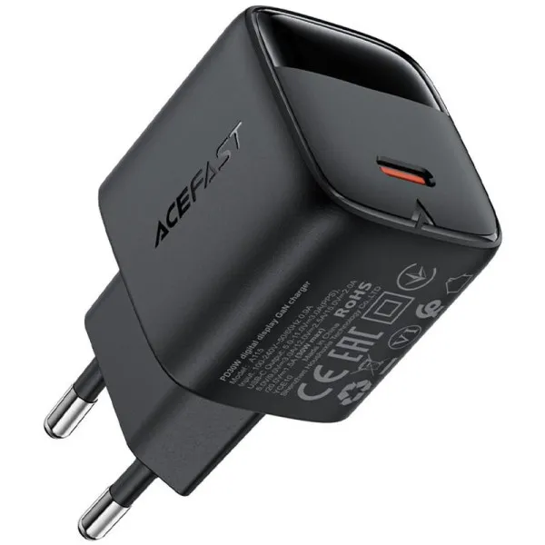 СЗУ Acefast A115 PD30W GaN (1USB-C) — Черный — фото 5