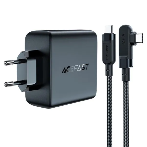 СЗУ Acefast A37 PD100W+QC3.0 GaN (1USB-A/3C) + кабель Type-C to Type-C 2m — Черный — фото 2