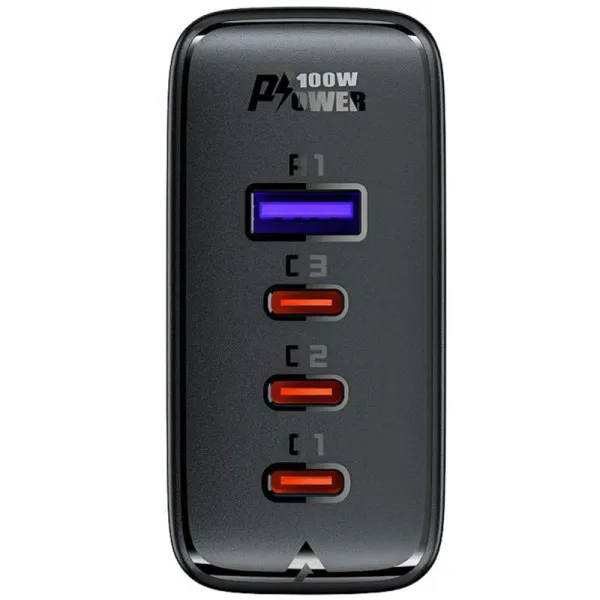 СЗУ Acefast A37 PD100W+QC3.0 GaN (1USB-A/3C) + кабель Type-C to Type-C 2m — Черный — фото 3