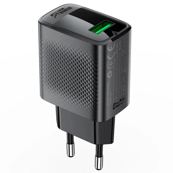 СЗУ Acefast A90 QC3.0 18W (1USB-A) — Черный — фото 1