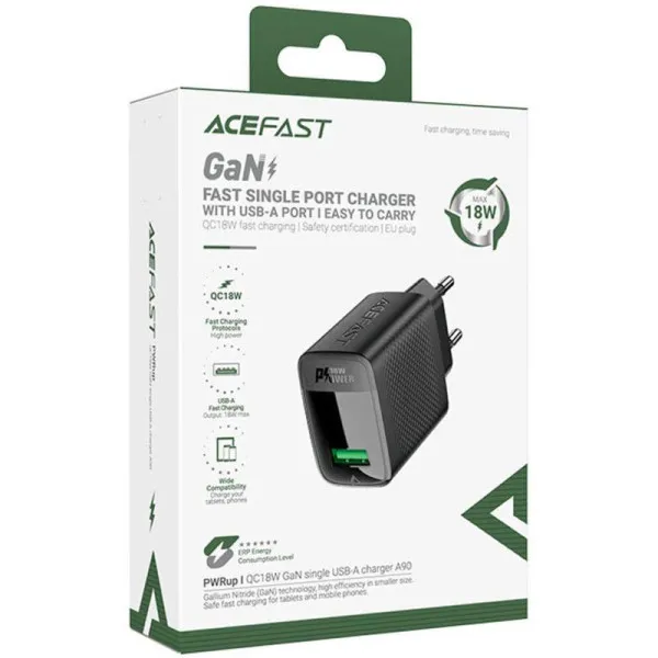 СЗУ Acefast A90 QC3.0 18W (1USB-A) — Черный — фото 4