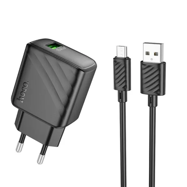 СЗУ Hoco CS21A Rich QC3.0 18W (1USB-A) + кабель USB to MicroUSB — Черный — фото 1