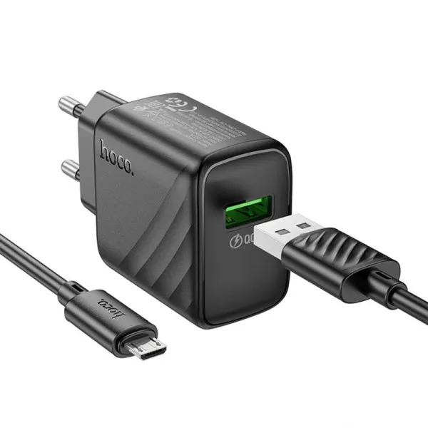СЗУ Hoco CS21A Rich QC3.0 18W (1USB-A) + кабель USB to MicroUSB — Черный — фото 2