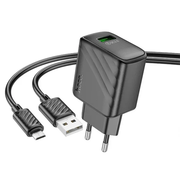 СЗУ Hoco CS21A Rich QC3.0 18W (1USB-A) + кабель USB to MicroUSB — Черный — фото 3