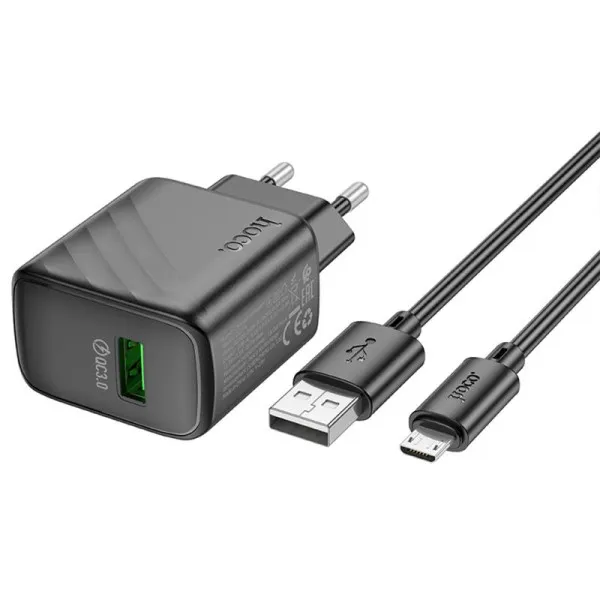 СЗУ Hoco CS21A Rich QC3.0 18W (1USB-A) + кабель USB to MicroUSB — Черный — фото 4