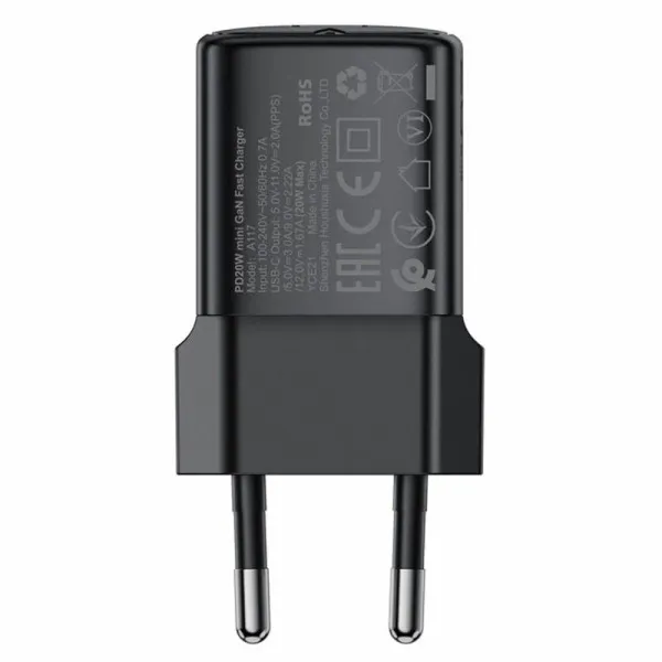 СЗУ Acefast A117 mini PD20W GaN (1USB-C) — Черный — фото 2
