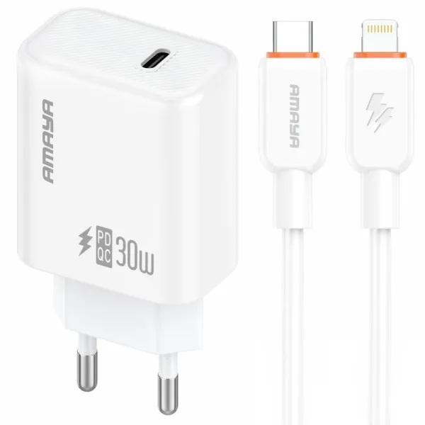 СЗУ Amaya E76D PD30W (1USB-C) + кабель Type-C to Lightning — Белый — фото 1