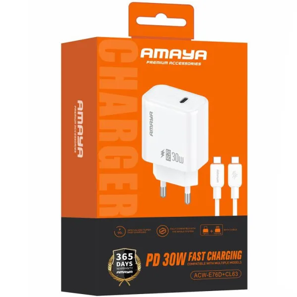 СЗУ Amaya E76D PD30W (1USB-C) + кабель Type-C to Lightning — Белый — фото 2