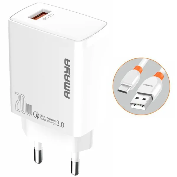 СЗУ Amaya E57S QC3.0 20W (1USB-A) + кабель USB to Type-C — Белый — фото 1