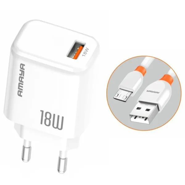 СЗУ Amaya E56 QC3.0 18W (1USB-A) + кабель USB to MicroUSB — Белый — фото 1