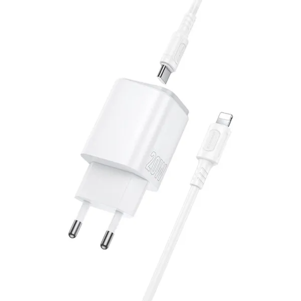 СЗУ Borofone BAS83A Star PD20W+QC3.0 (1USB-A/1C) + кабель Type-C to Lightning — Белый — фото 3