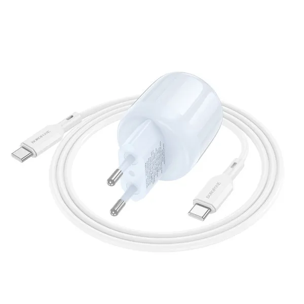 СЗУ Borofone BA93A Lustrous PD20W+QC3.0 (1USB-A/1C) + кабель Type-C to Type-C — Blue — фото 2