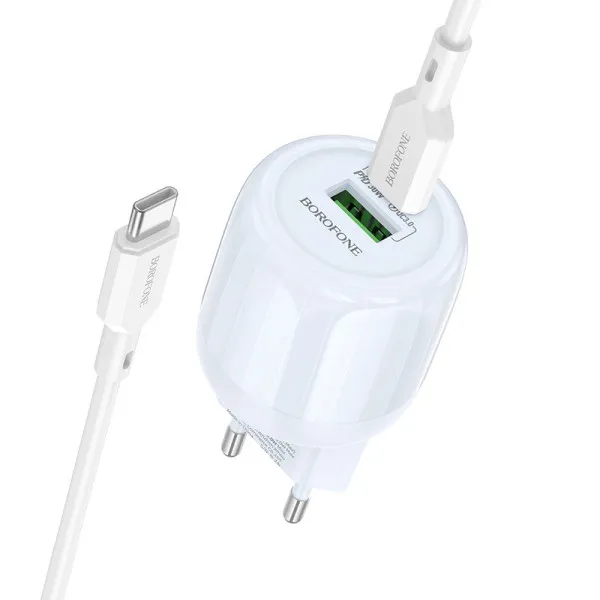 СЗУ Borofone BA94A Lustrous PD30W+QC3.0 (1USB-A/1C) + кабель Type-C to Type-C — Blue — фото 1
