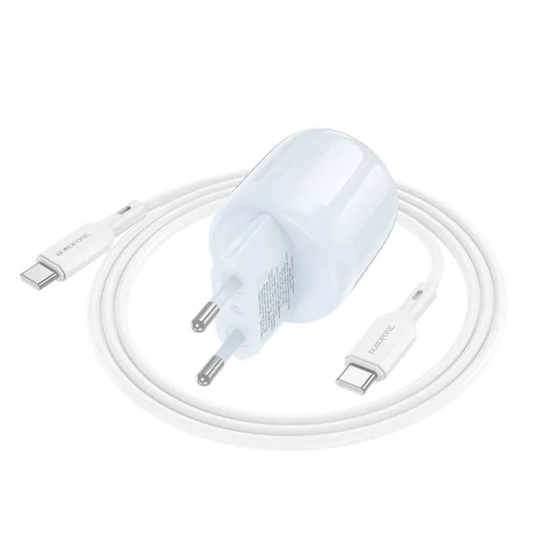 СЗУ Borofone BA94A Lustrous PD30W+QC3.0 (1USB-A/1C) + кабель Type-C to Type-C — Blue — фото 2