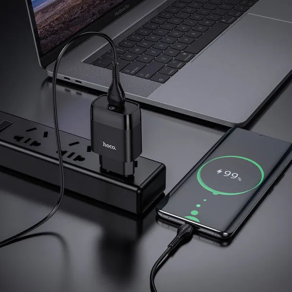 СЗУ Hoco C72Q Glorious QC3.0 18W (1USB-A) + кабель USB to MicroUSB — Черный — фото 5